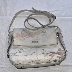 Aimee Kestenberg Womens Leather Gray Bali Double Entry Crossbody Purse Travel